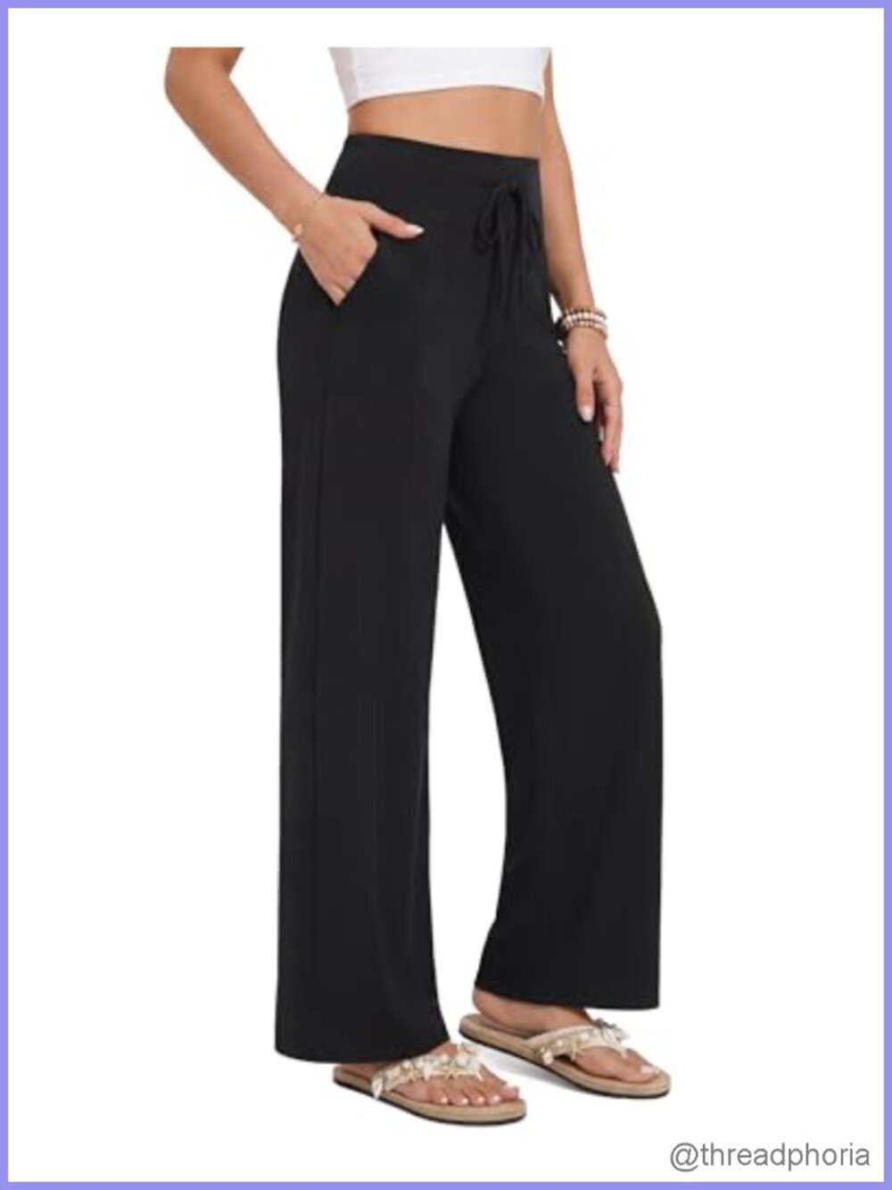 Women's Wide Leg Lounge Pants with Pockets High Waisted Drawstring Palazzo